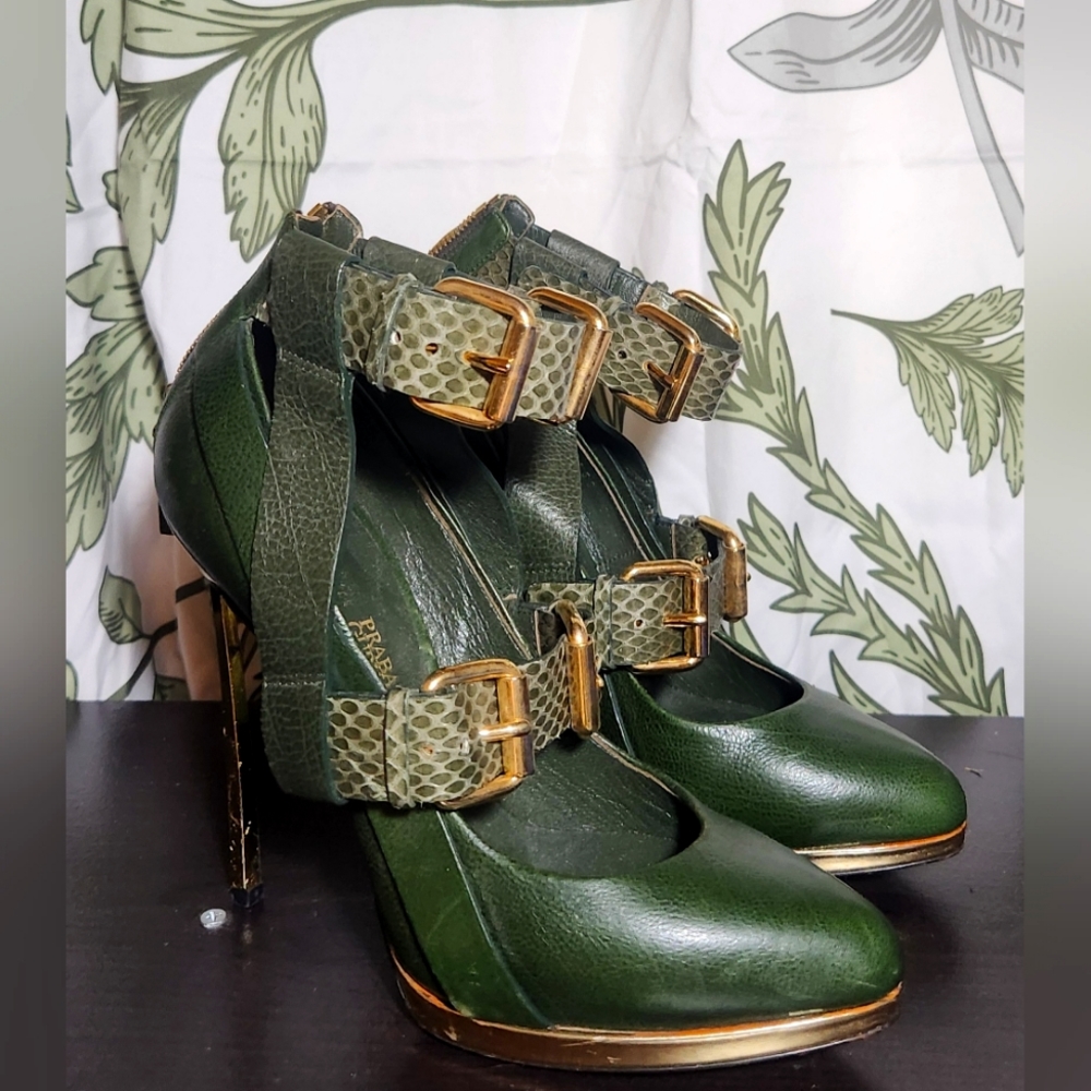 Casadei for Prabal Gurung Stiletto Heels Size 9 Olive Green - Picture 2 of 4